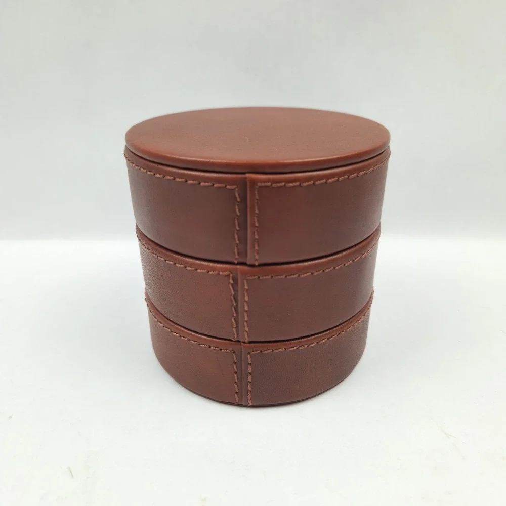 Mark Graham Leather Travel Jewelry Watch Round Storage‎ Container 3 Compartments